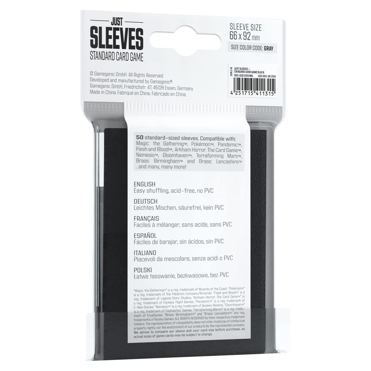 Gamegenic Just Sleeves Standard Card Game Black 50ct