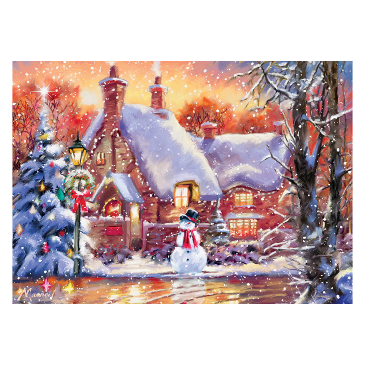 Masterpieces Puzzle Holiday Glitter Snowman Cottage Puzzle 500 pieces