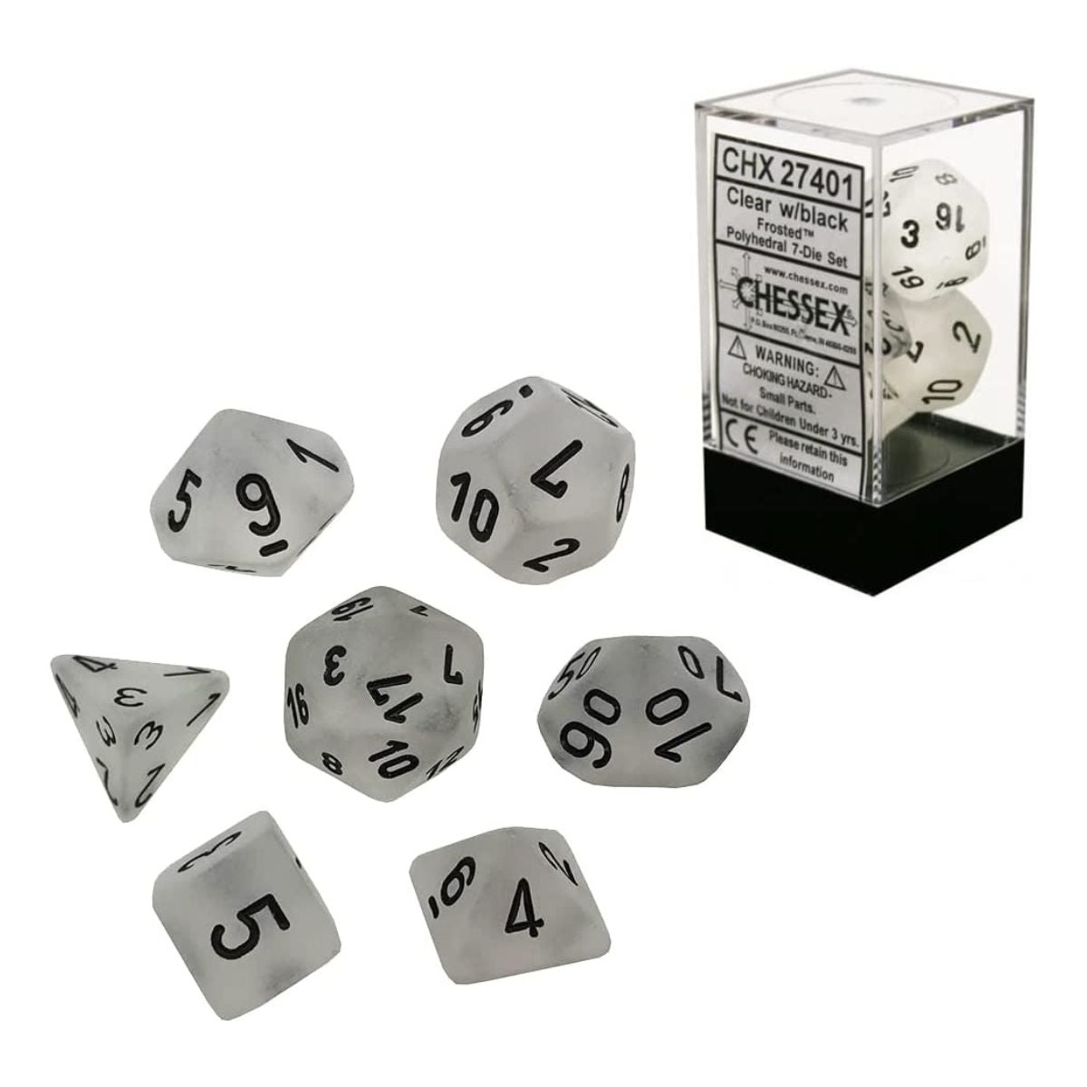 Chessex CHX 27401 Frosted Clear/black 7-Die Set