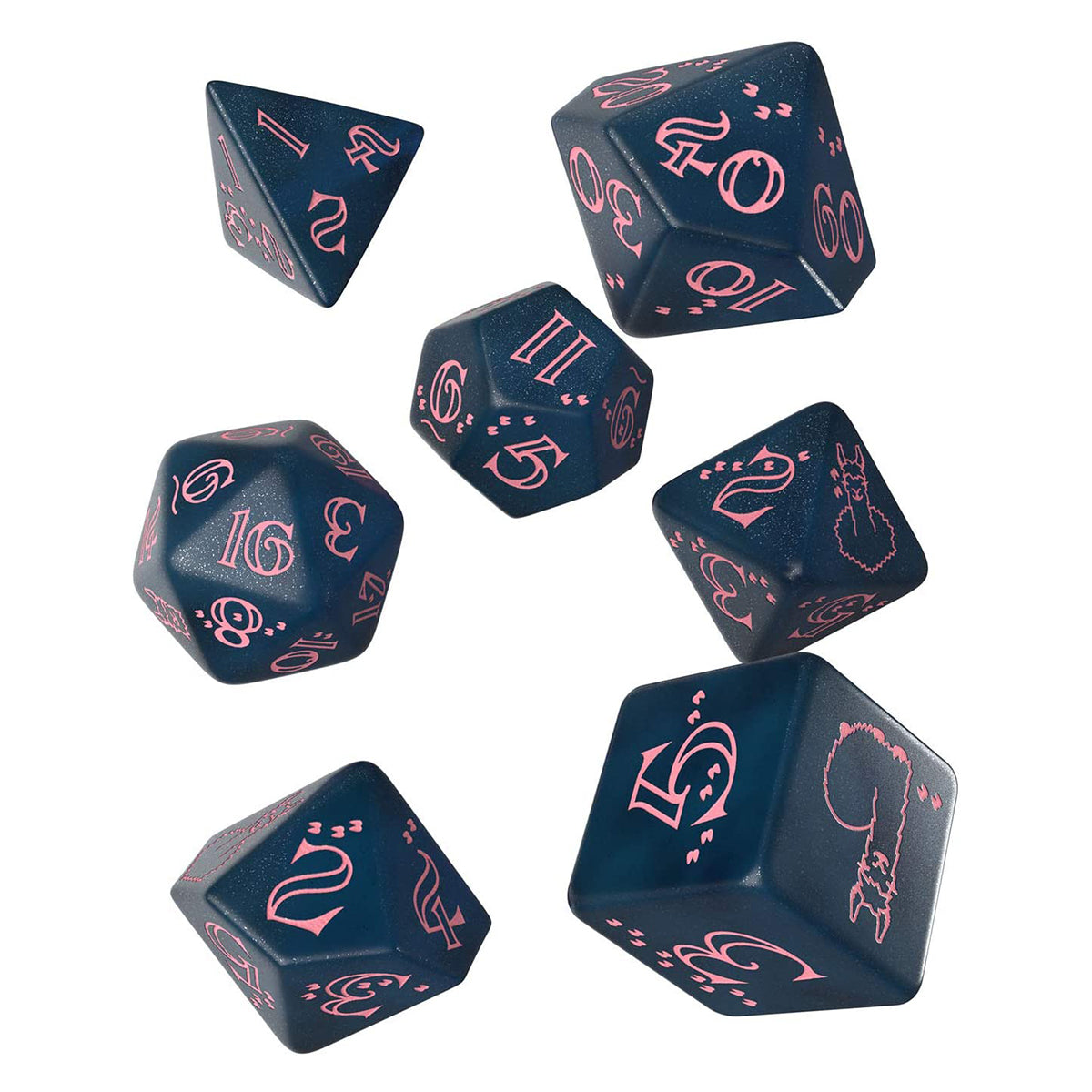 Q Workshop Llama Glittering Dark Blue and Pink Dice Set 7