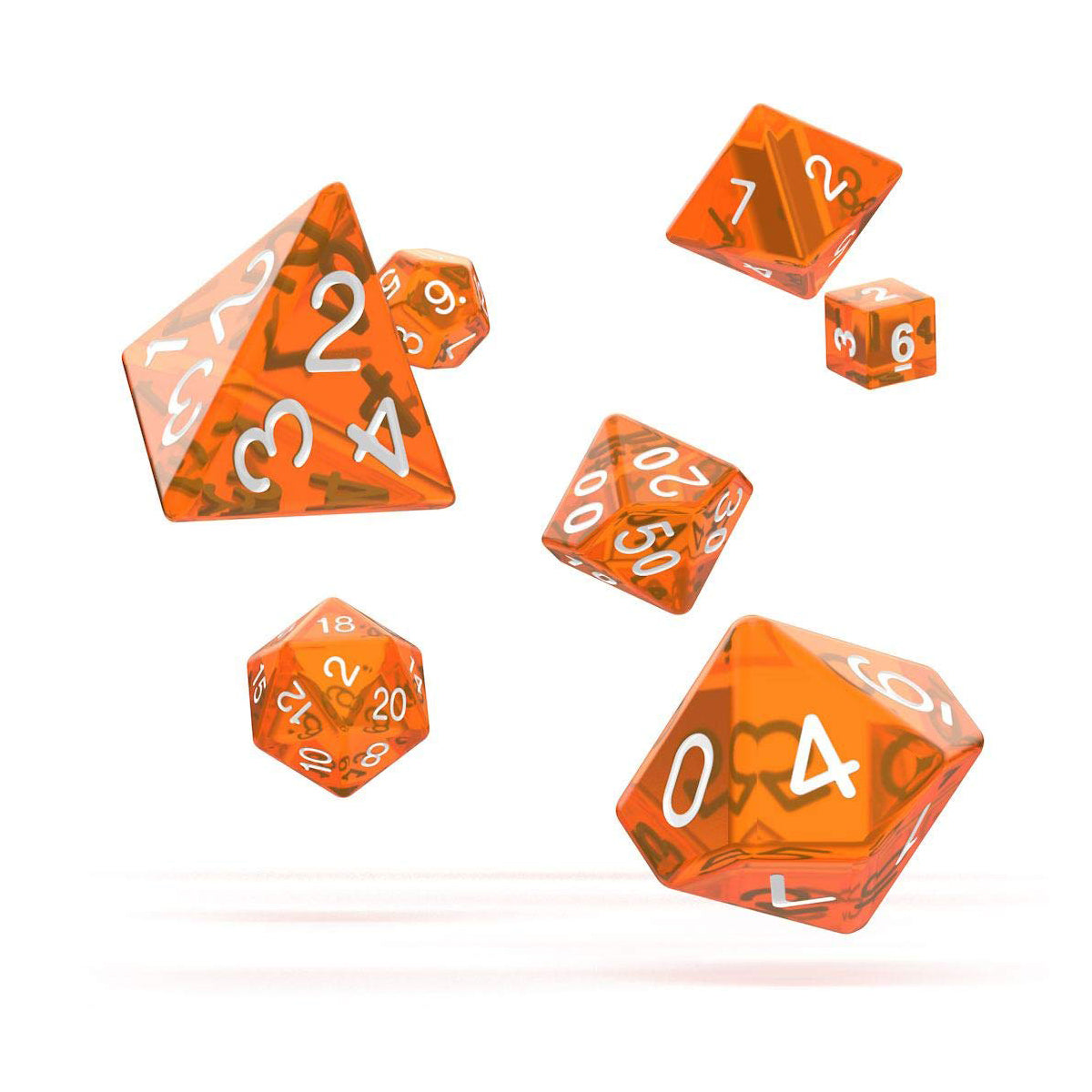 Oakie Doakie Dice RPG Set Translucent Orange 7pc