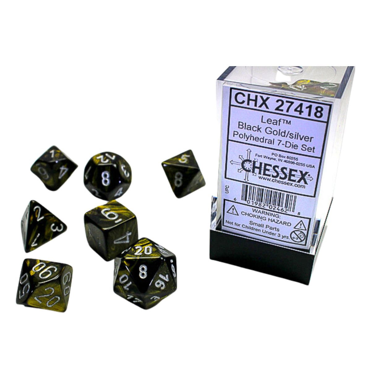 Chessex CHX 27418 Leaf Black Gold/silver 7-Die Set
