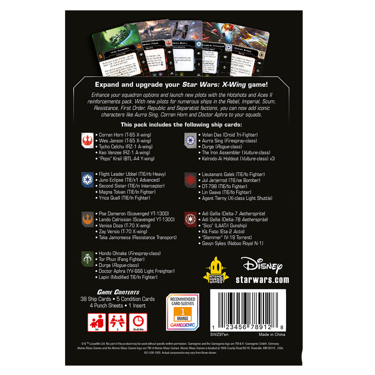 Star Wars X-Wing 2nd Edition Hotshots & Aces II Reinforcements Pack