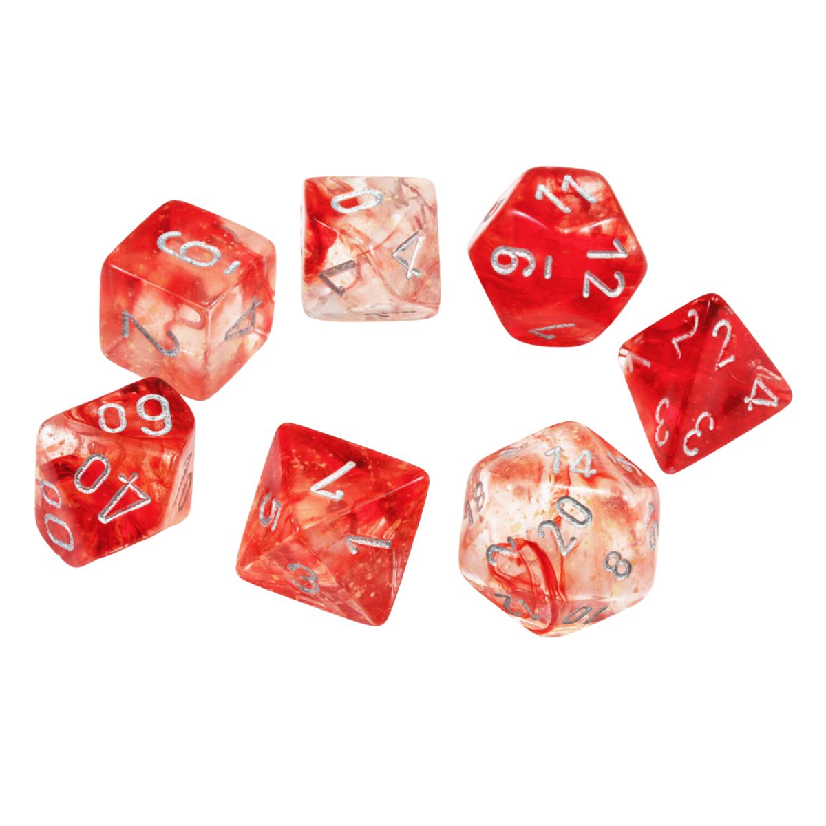 Chessex CHX 27554 Nebula Polyhedral Red/Silver Luminary 7-Die Set