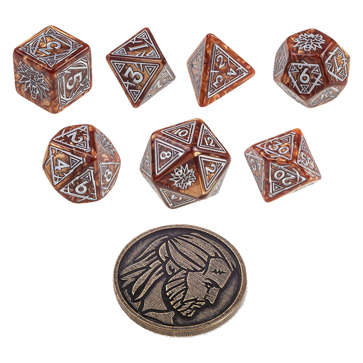 Q Workshop The Witcher Dice Set Geralt - The Monster Slayer Dice Set 7 with coin
