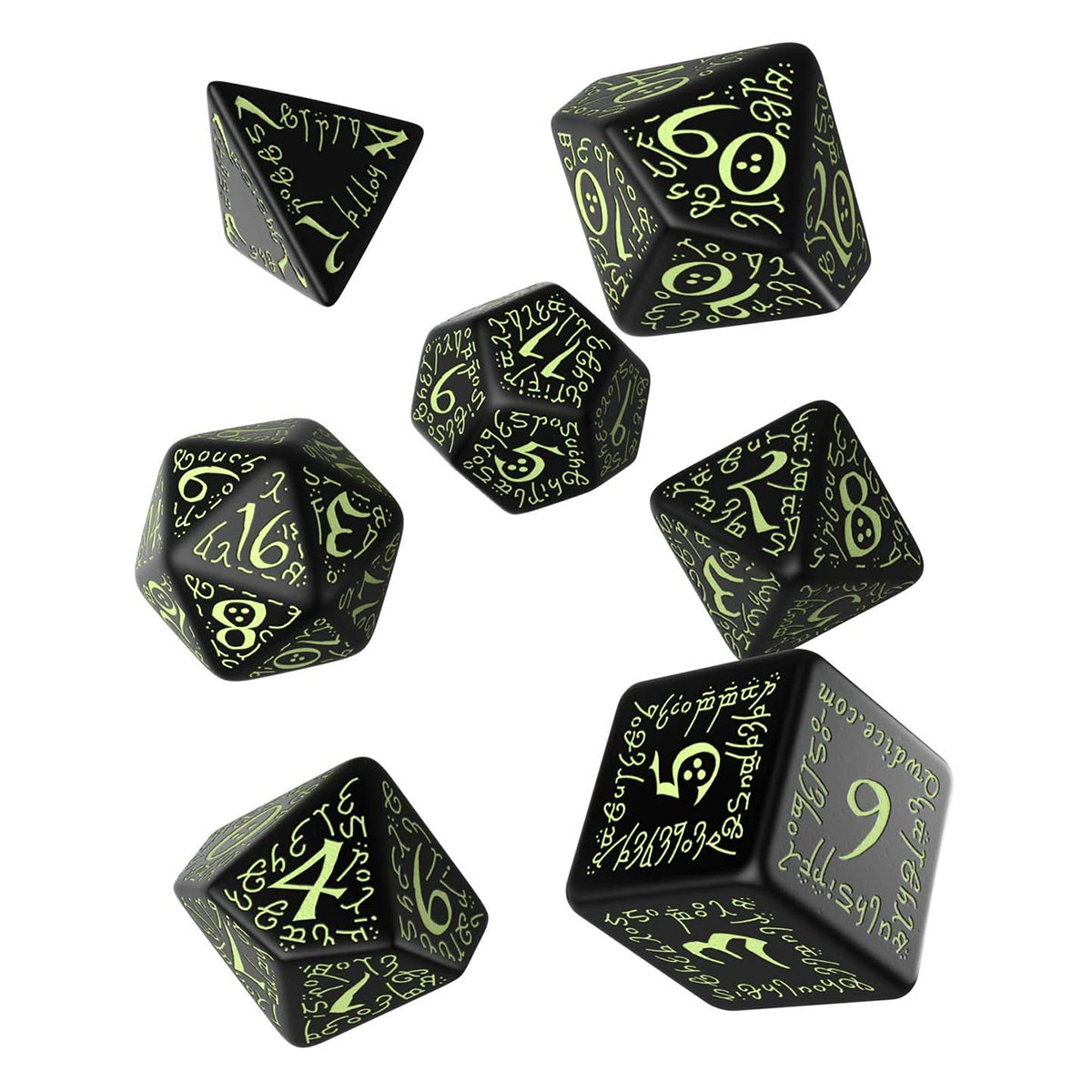 Q Workshop Elvish Black & Glow-in-the-Dark Dice Set 7