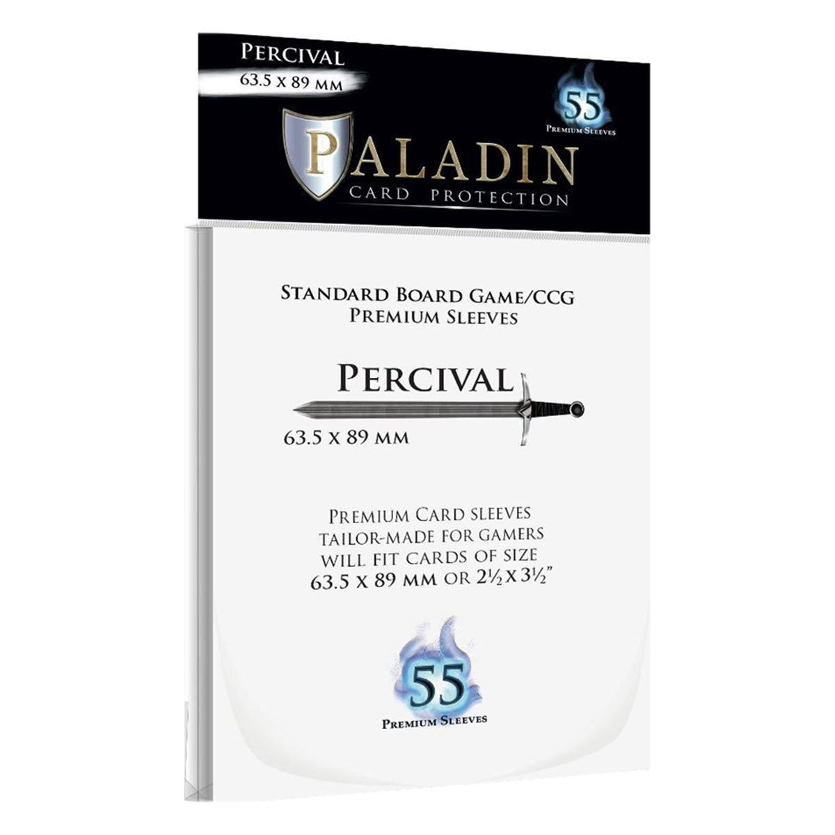 Paladin Premium Standard Board Game CCG Clear Gloss Sleeves Percival 63.5mm X 89mm 55 Sleeves Per Pack