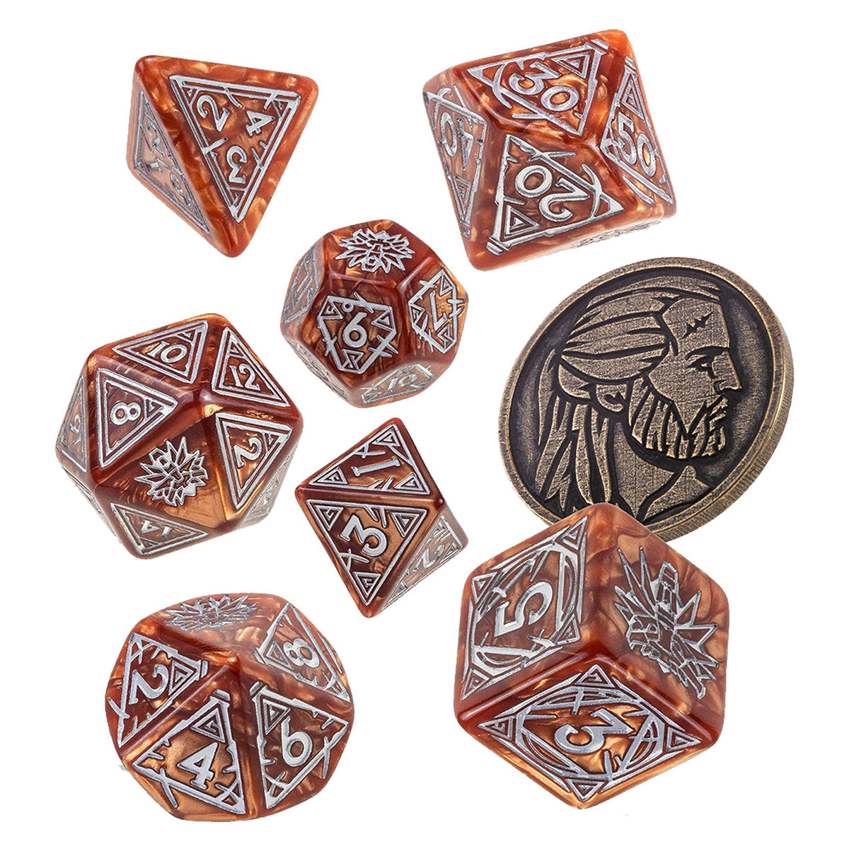 Q Workshop The Witcher Dice Set Geralt - The Monster Slayer Dice Set 7 with coin