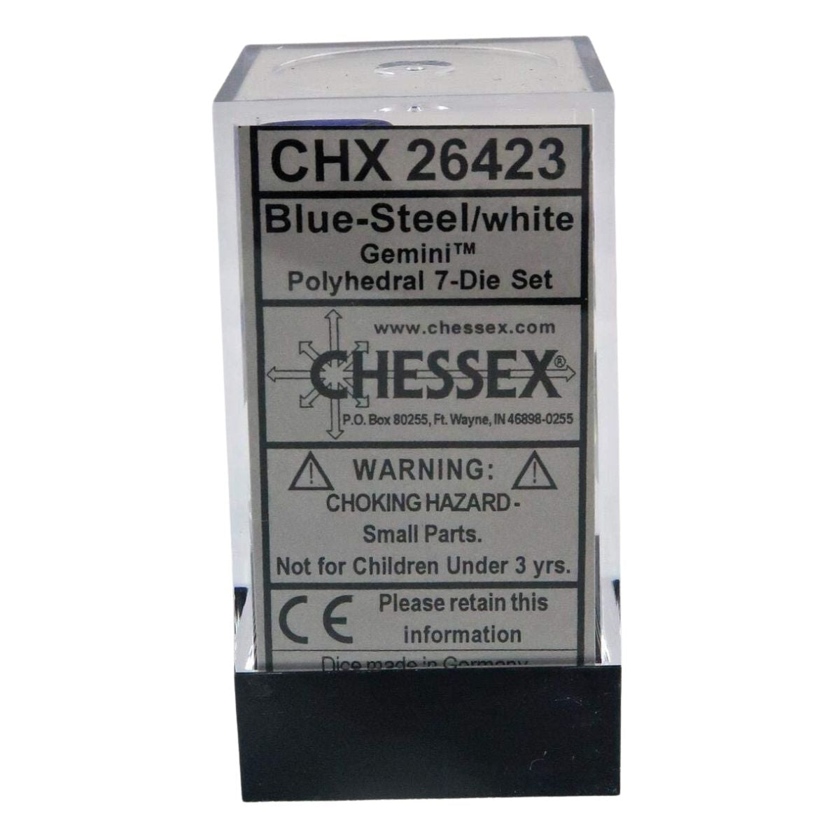 Chessex CHX 26423 Gemini Polyhedral Blue-Steel/White 7-Die Set