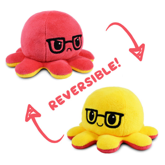 Reversible Plushie Octopus Red/Yellow with Glasses