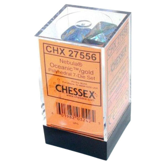 Chessex CHX 27556 Nebula Polyhedral Oceanic/Gold Luminary 7-Die Set