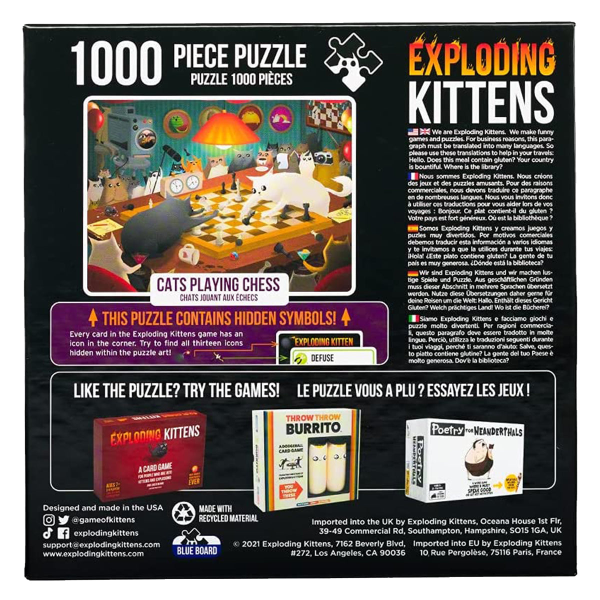Exploding Kittens Puzzle Cats Playing Chess 1,000 pieces