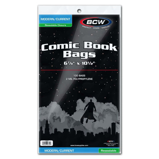 BCW Comic Book Bags Resealable Modern/Current Comic Books (6" 7/8 x 10" 1/2) (100 Bags Per Pack)