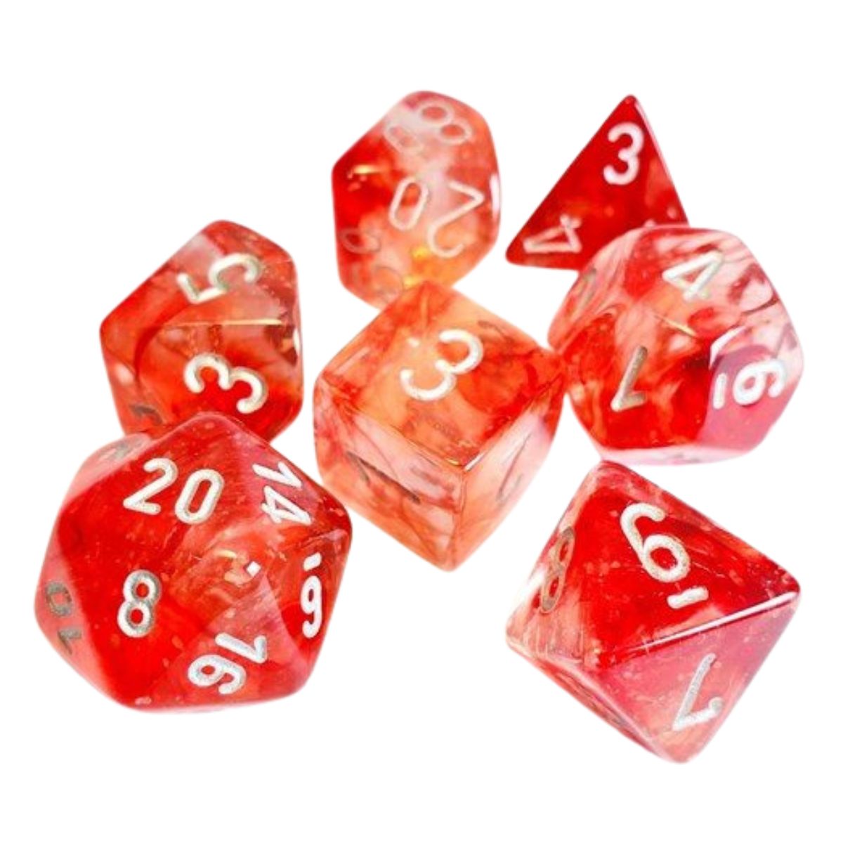 Chessex CHX 27554 Nebula Polyhedral Red/Silver Luminary 7-Die Set