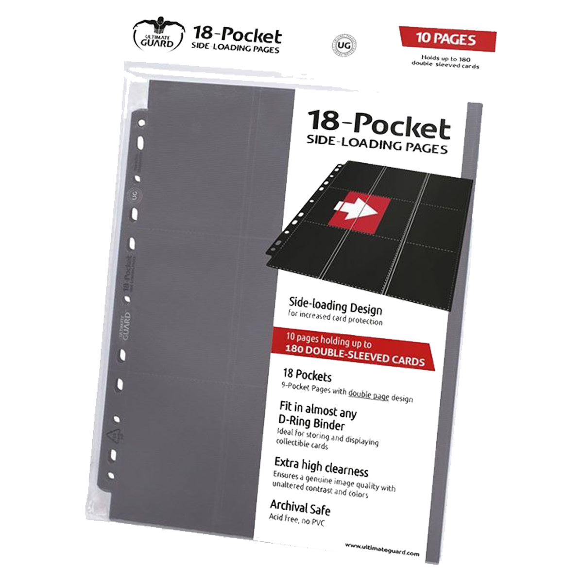Ultimate Guard 18 Pocket Pages Side Loading Grey 10ct