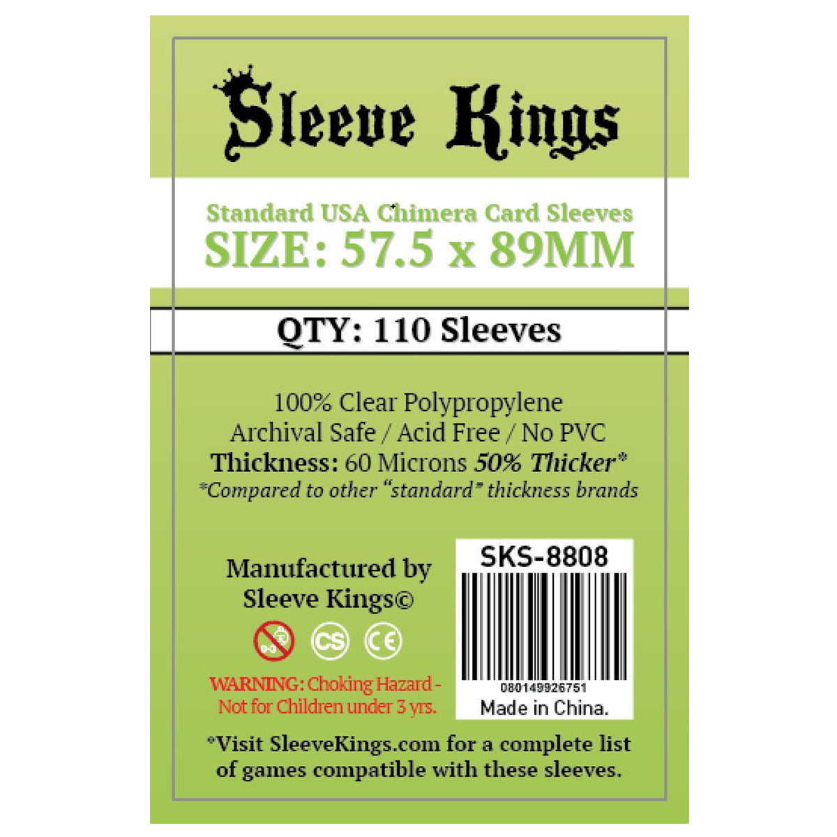 Sleeve Kings Standard USA Chimera 57.5mm x 89mm 110ct