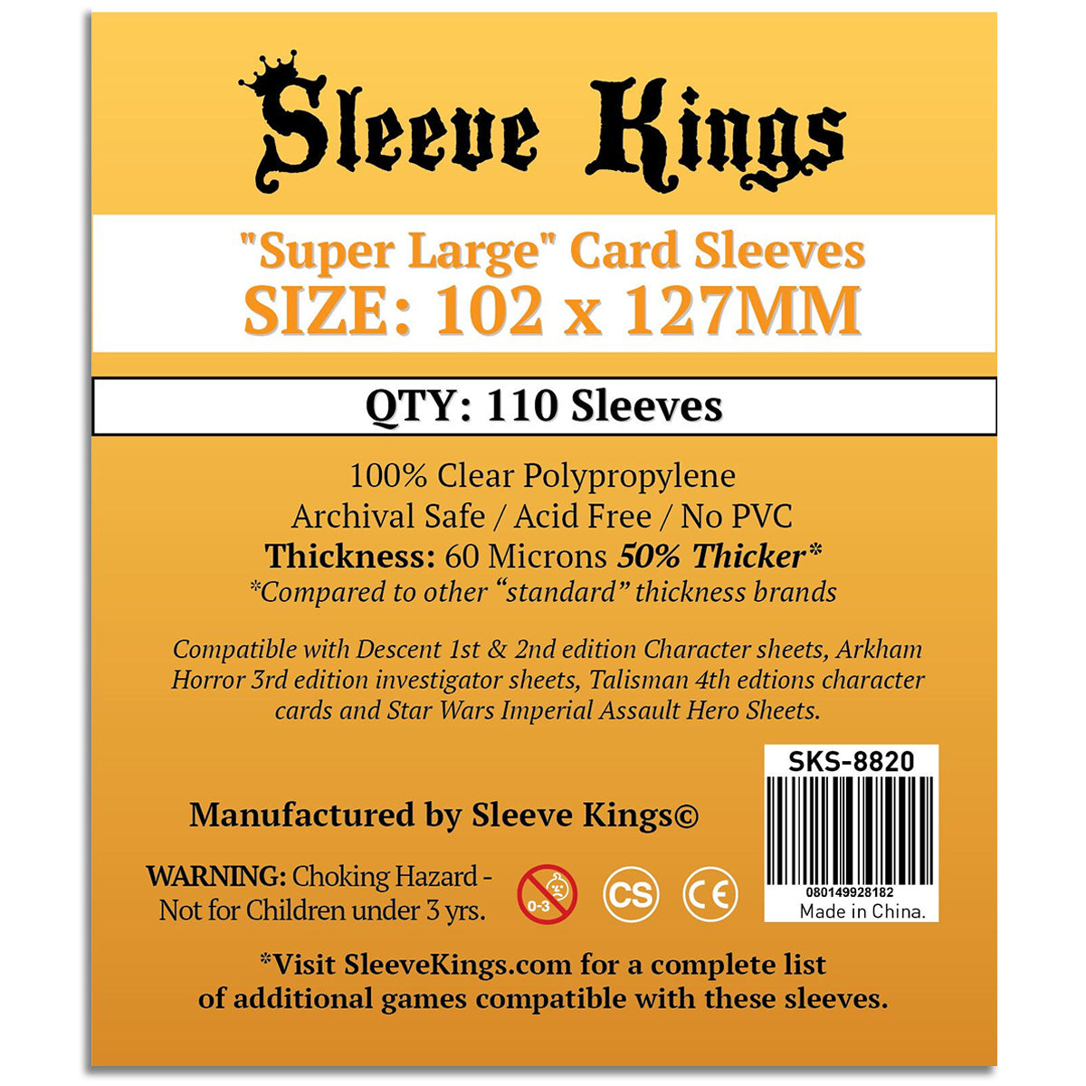Sleeve Kings Board Game Sleeves Super Large 102mm x 127mm 110ct