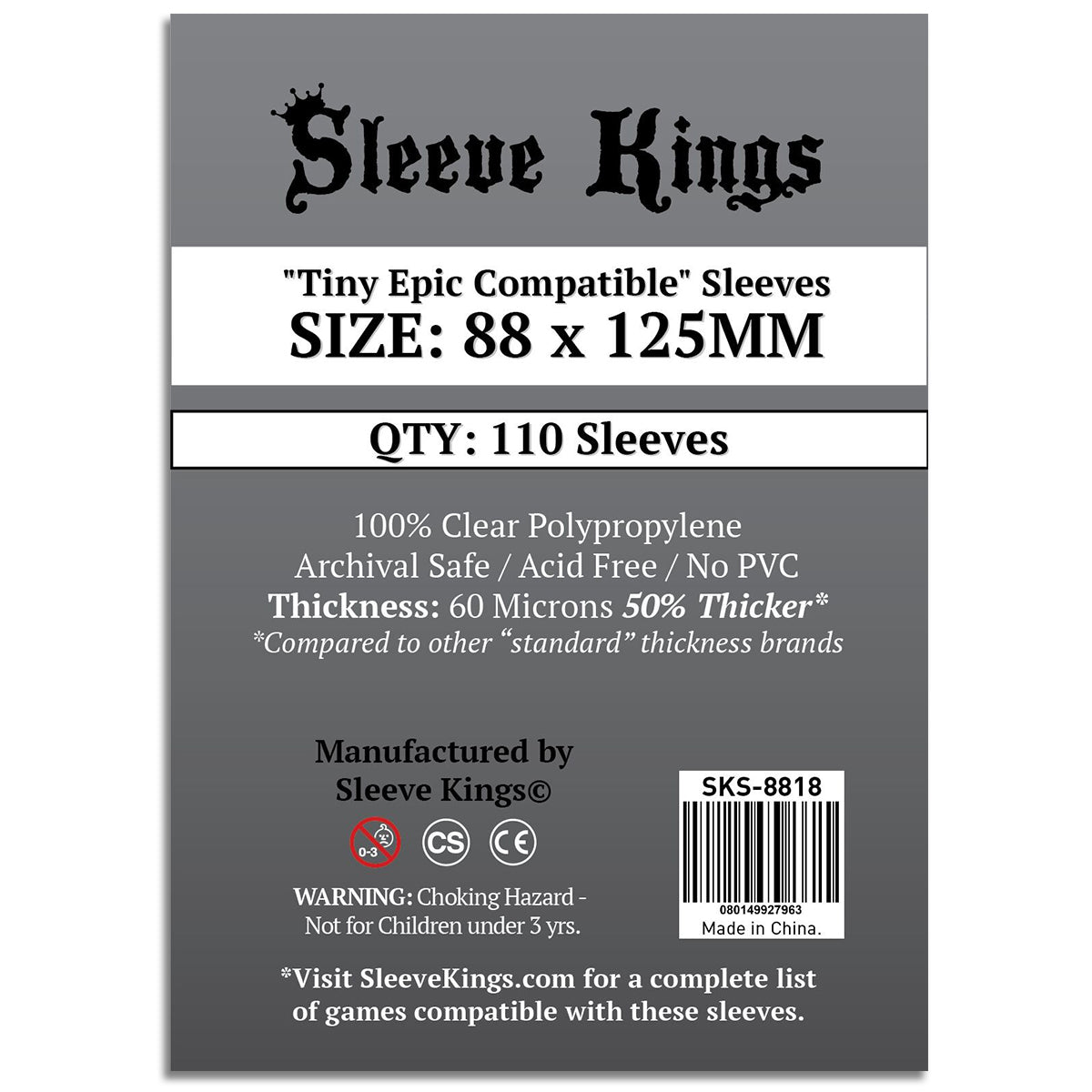 Sleeve Kings Board Game Sleeves Tiny Epic Compatible 88mm x 125mm 110ct