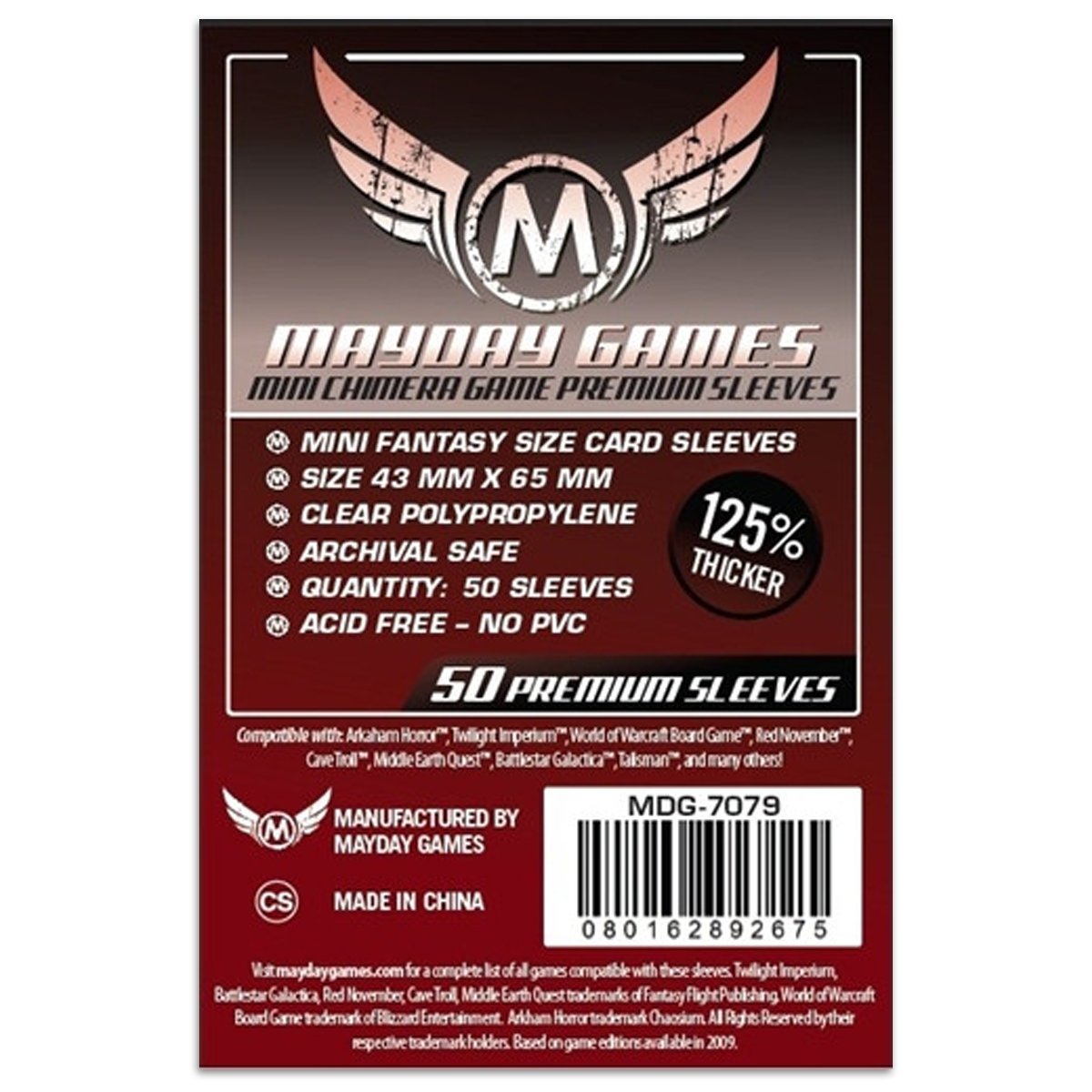 Mayday Premium Mini Chimera Game Sleeves 50ct 43 X 65 mm Dark Red Arkham Horror