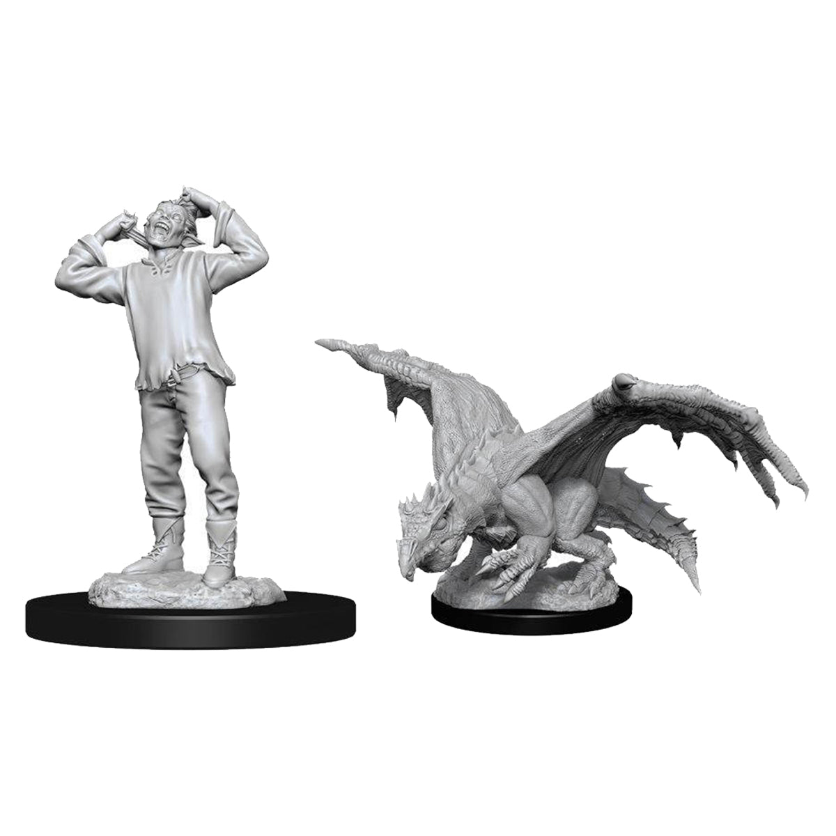 D&D Nolzurs Marvelous Unpainted Miniatures Green Dragon Wyrmling and Afflicted Elf