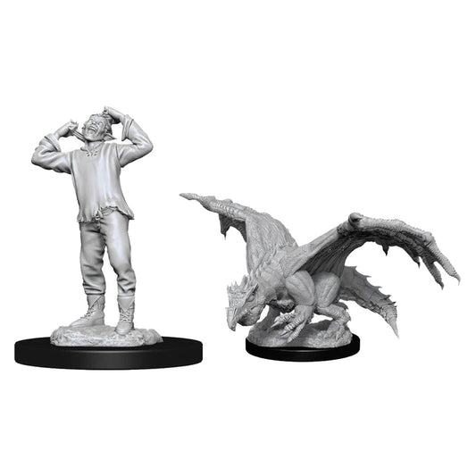 D&D Nolzurs Marvelous Unpainted Miniatures Green Dragon Wyrmling and Afflicted Elf