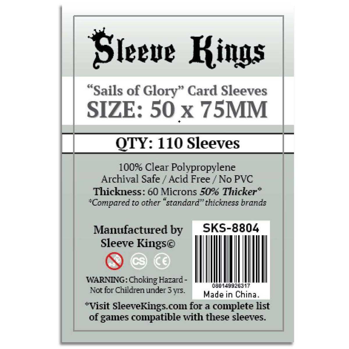 Sleeve Kings Board Game Sleeves Sails of Glory 50mm x 75mm 110ct