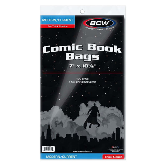 BCW Comic Book Bags Current Comics Thick Comics 7" x 10" 1/2 (100 Bags Per Pack)