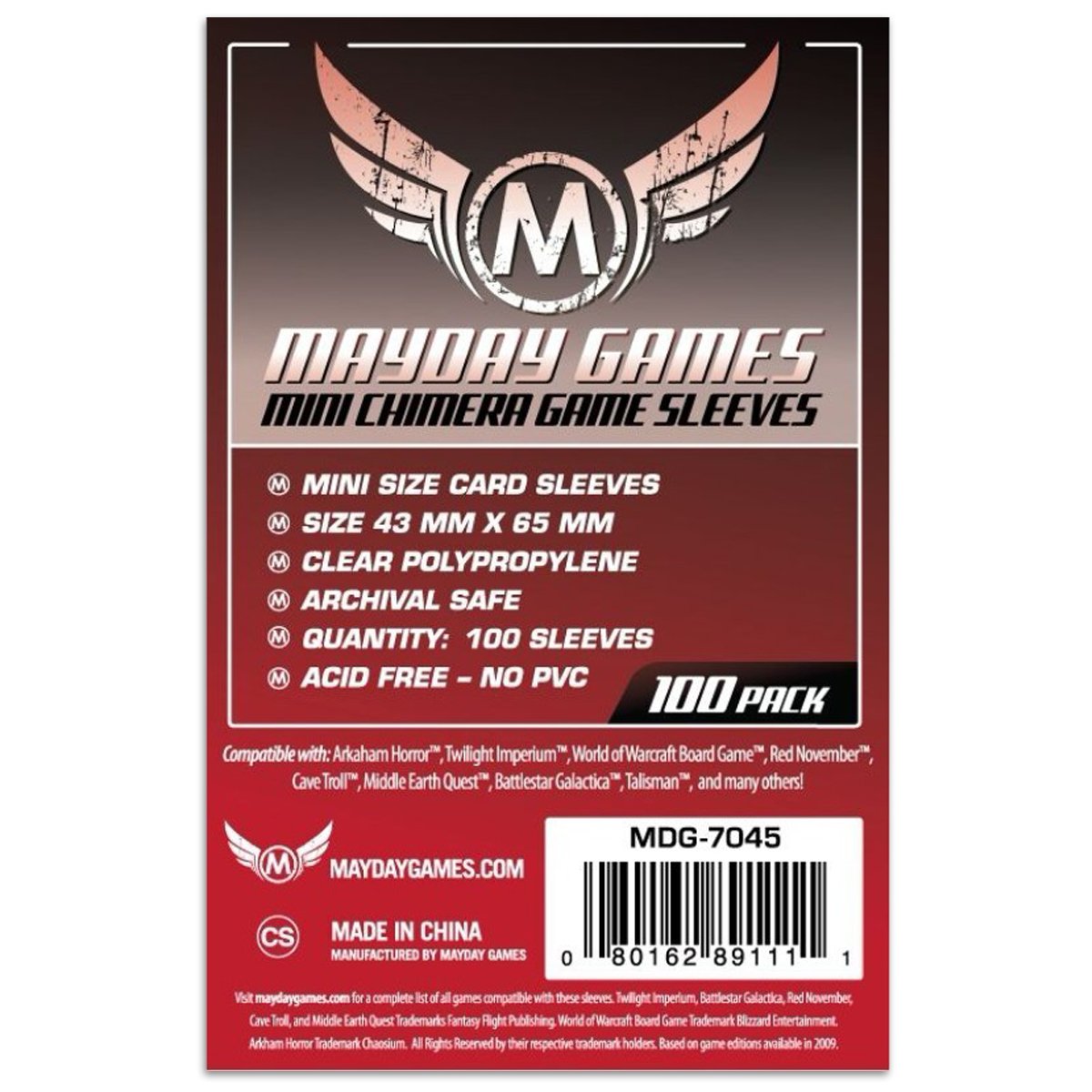 Mayday Mini Chimera Game Sleeves Pack of 100 43 MM X 65 MM Red