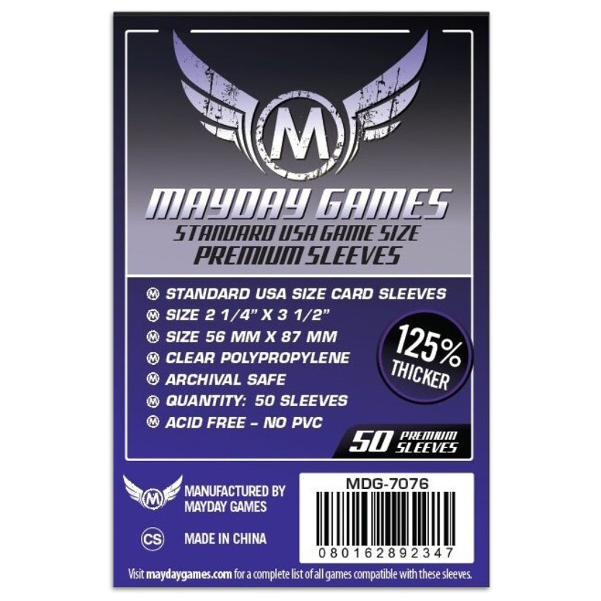 Mayday Premium USA Board Game Sleeves 50ct 56 X 87 mm Purple