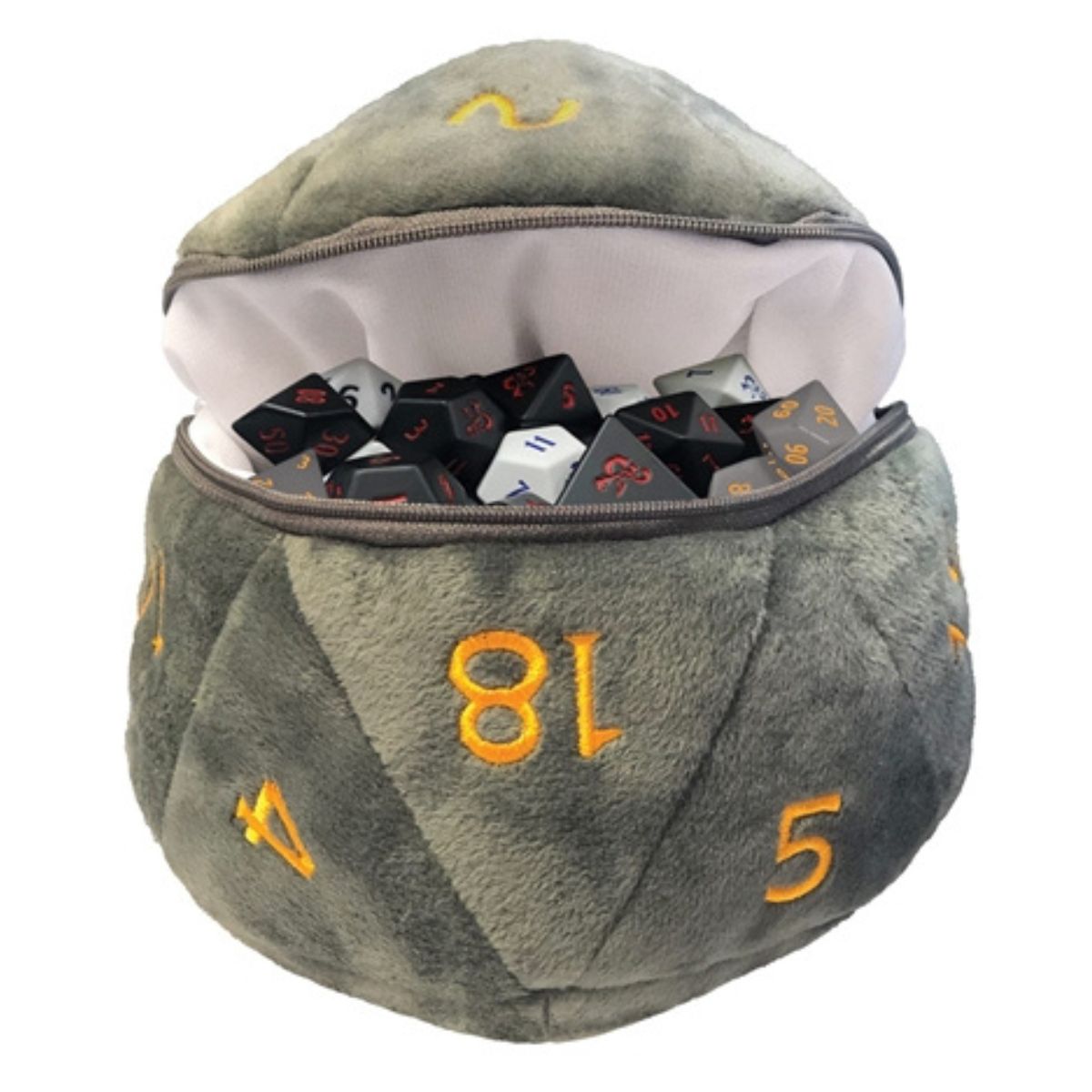 D&D D20 Plush Realmspace Grey and Orange Dice Bag