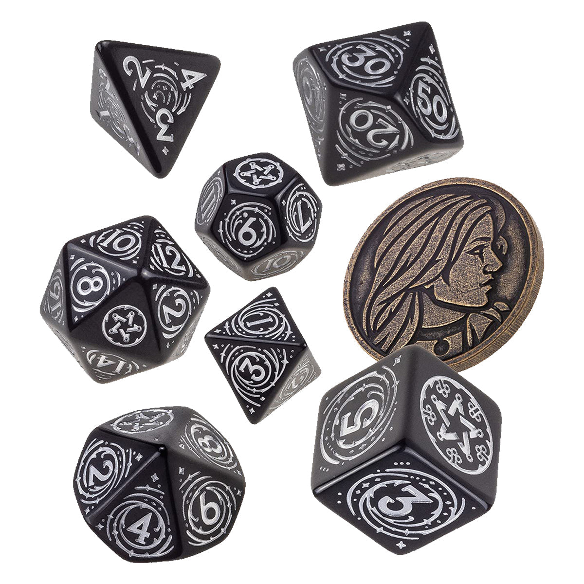 Q Workshop The Witcher Dice Set Yennefer - The Obsidian Star Dice Set 7 with coin