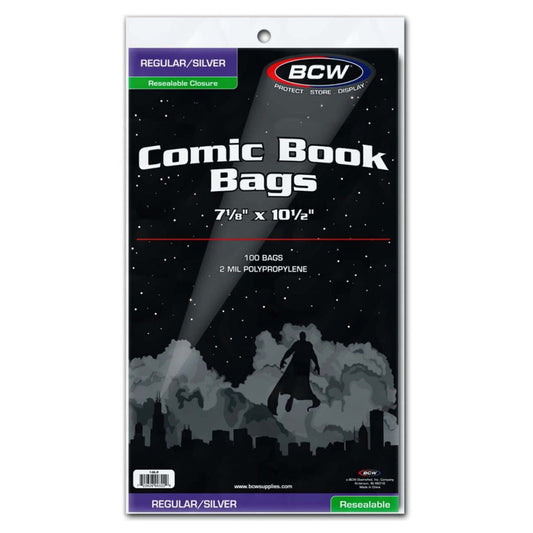 BCW Comic Book Bags Resealable Regular/Silver Age Comic Books 7 1/8 x 10 1/2 100 Bags Per Pack