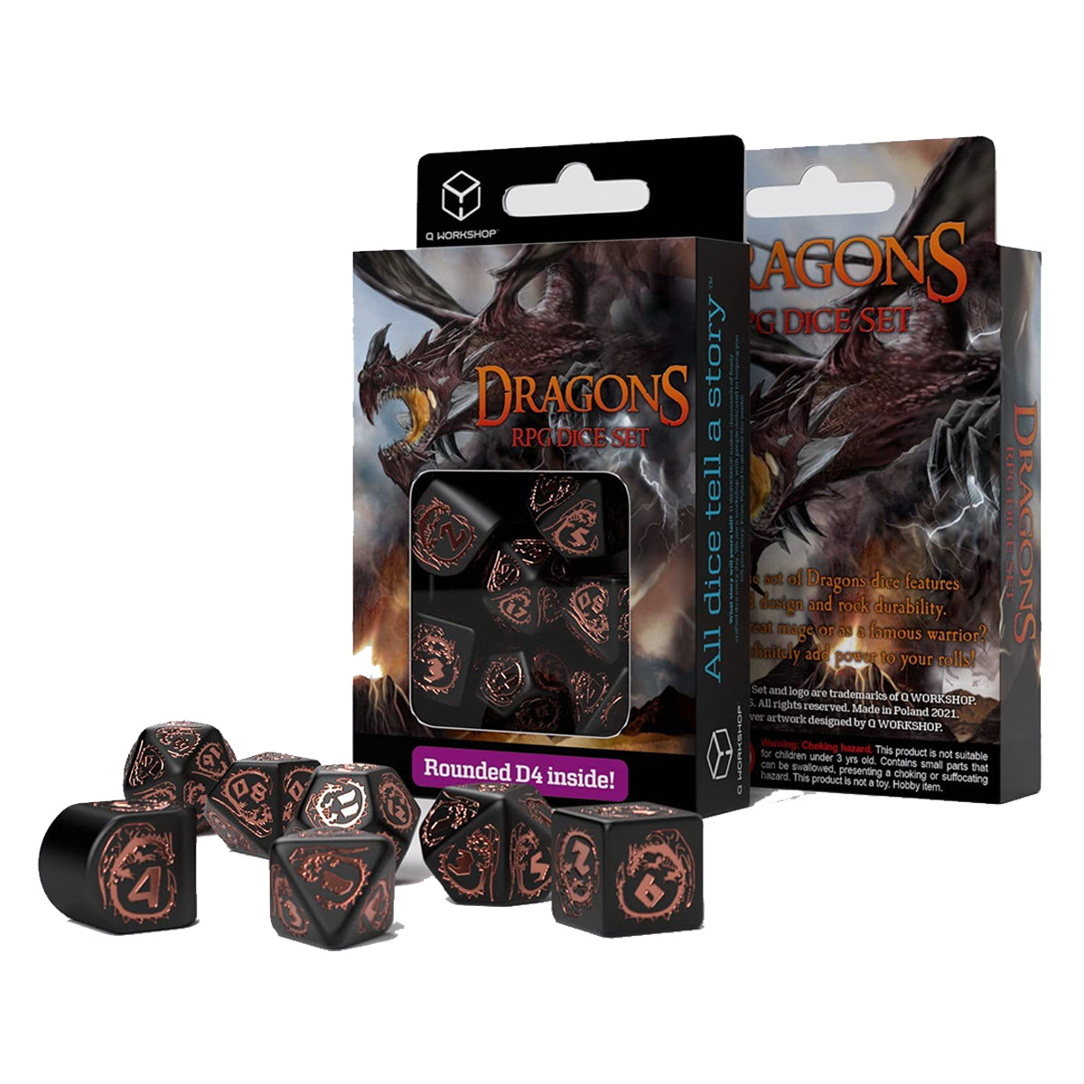 Q Workshop Dragons Black & Copper Modern 7 Dice Set