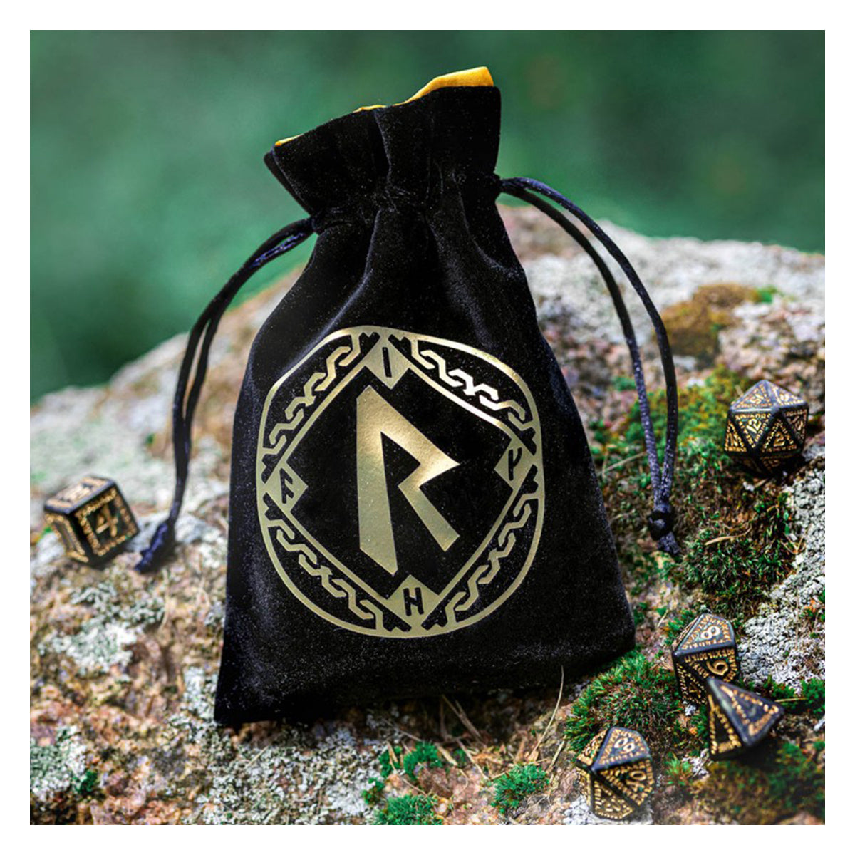 Q Workshop Runic Black & Golden Velour Dice Bag