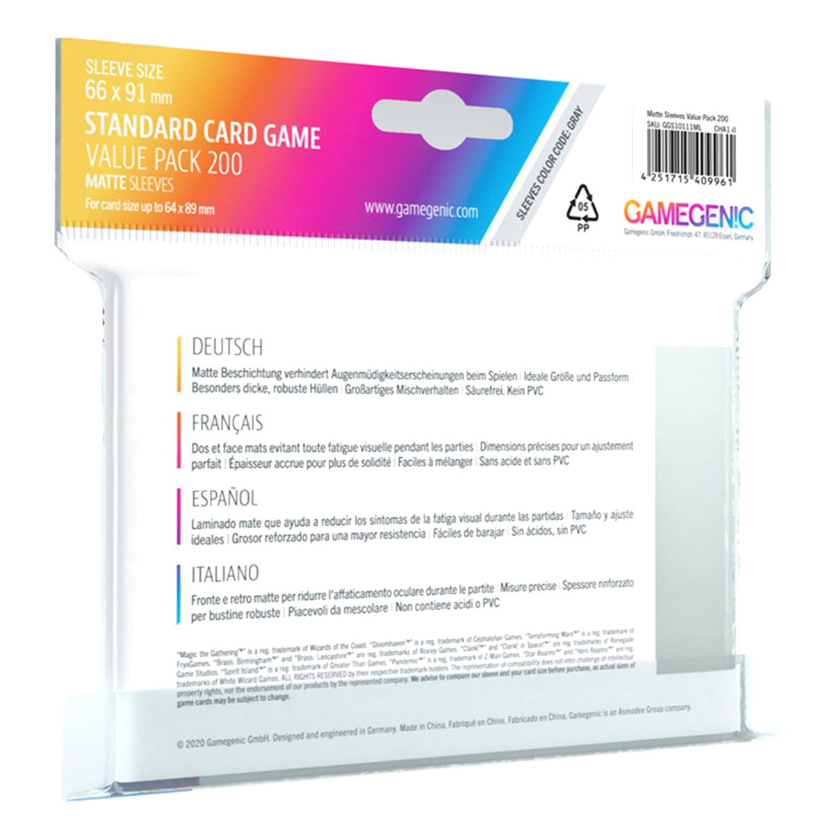 Gamegenic Matte Value Pack Standard 200ct