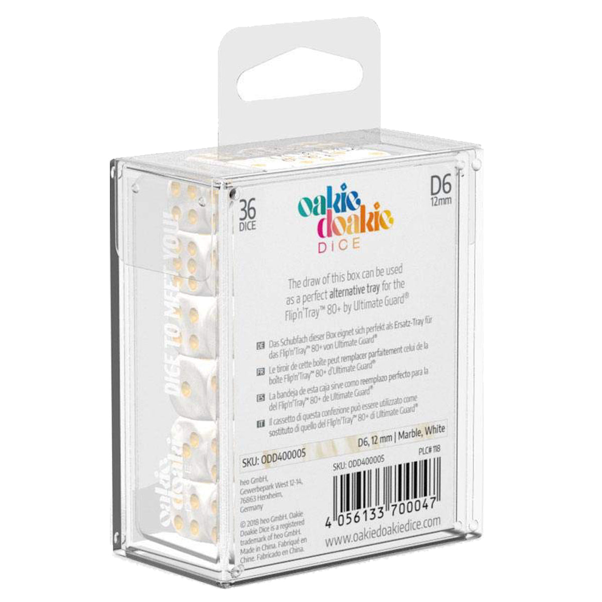 Oakie Doakie Dice D6 12 mm Marble White 36pc