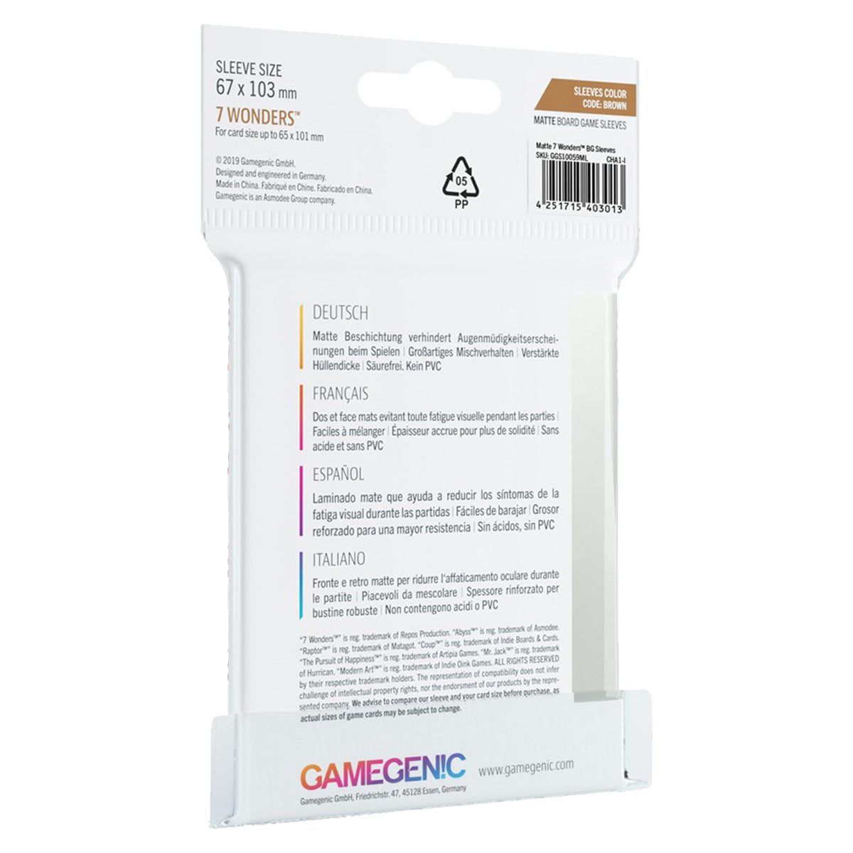 Gamegenic Matte Board Game Sleeves 7 Wonders Abyss 67mm x 103mm 80pc