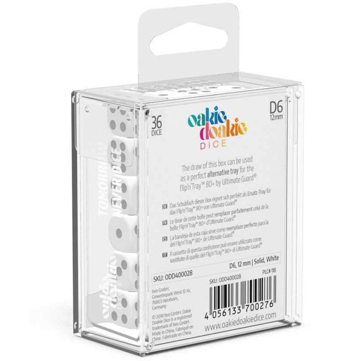 Oakie Doakie Dice D6 12 mm Solid White 36pc