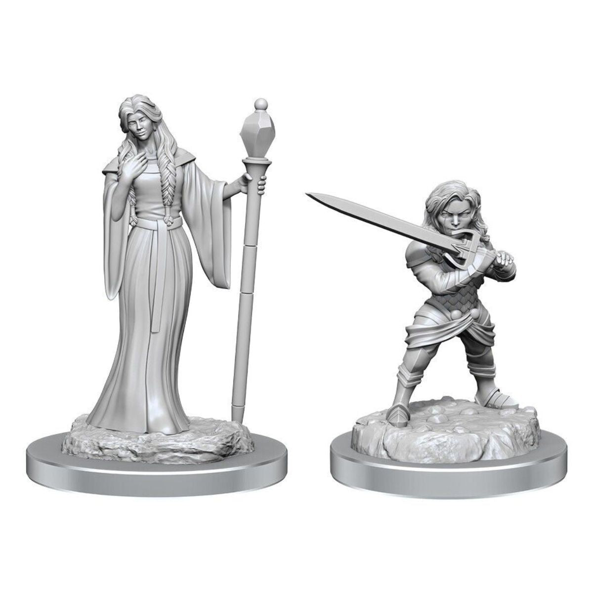 Critical Role Unpainted Miniatures Human Wizard Female & Halfling Holy Warrior Female
