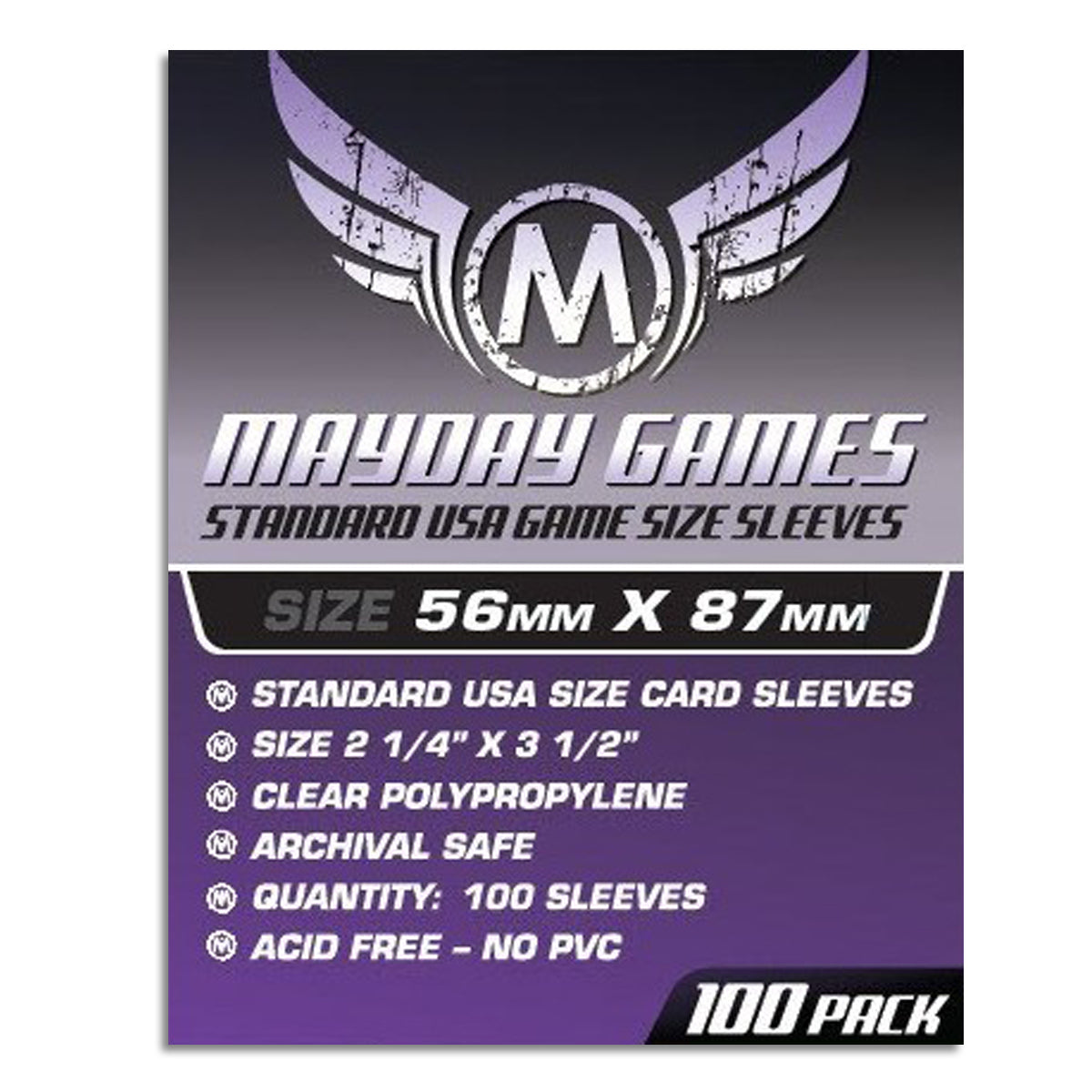 Mayday Standard USA Game Size Sleeves 100ct 56 X 87 mm Purple