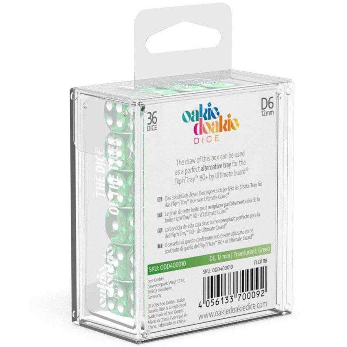 Oakie Doakie Dice D6 12 mm Translucent Green 36pc