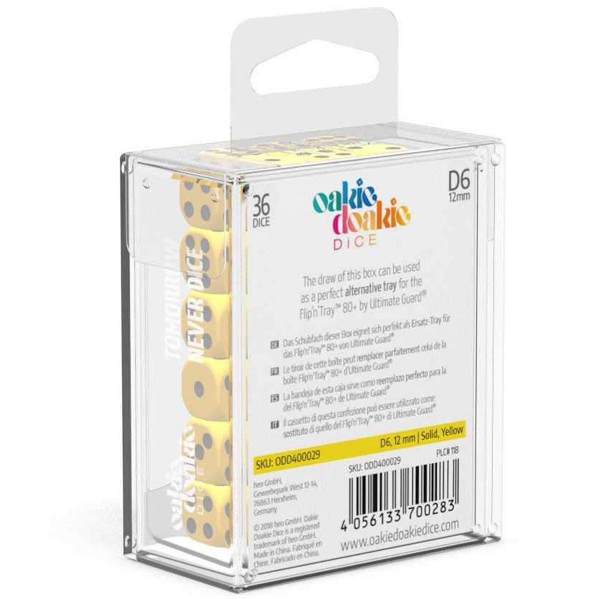 Oakie Doakie Dice D6 12 mm Solid Yellow 36pc