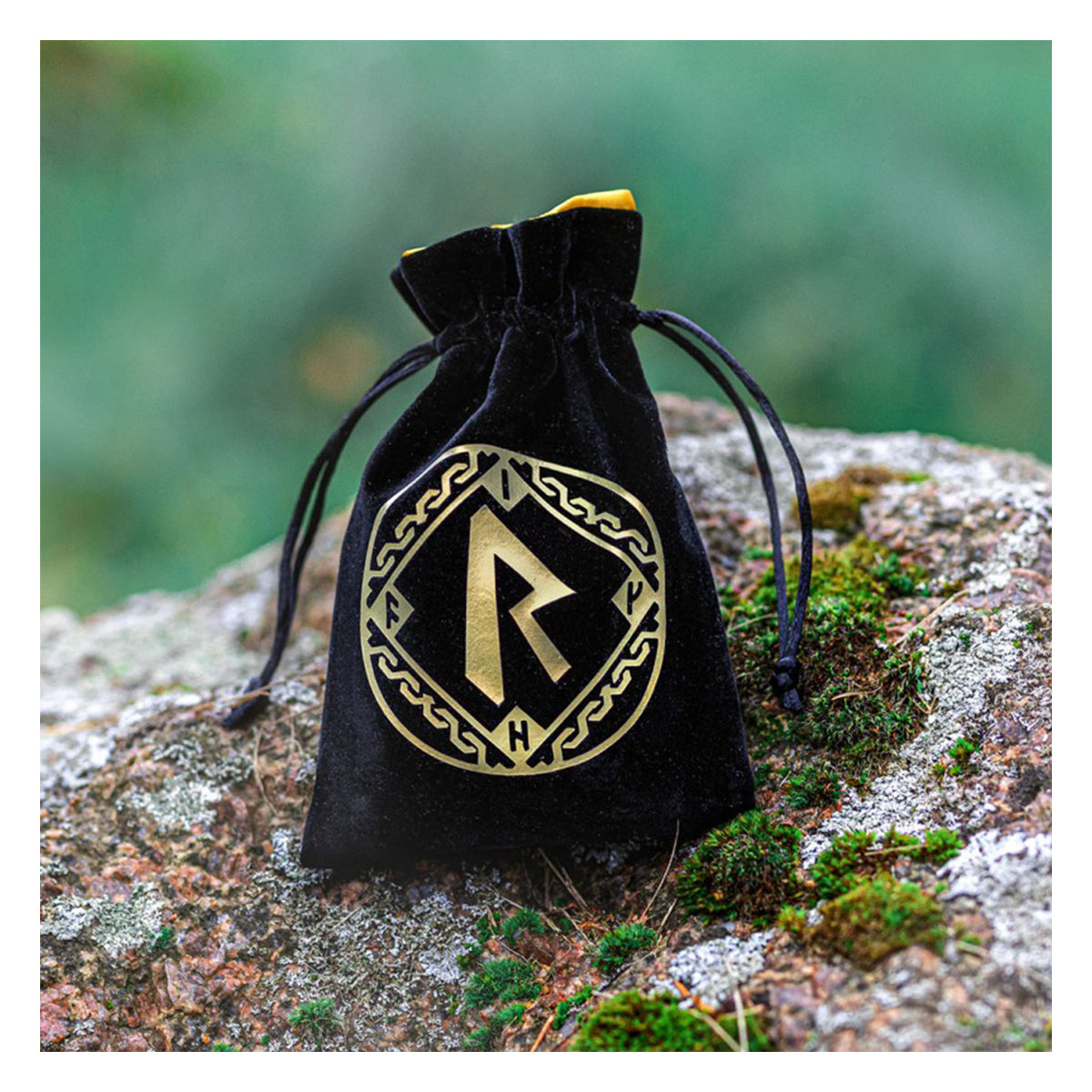 Q Workshop Runic Black & Golden Velour Dice Bag