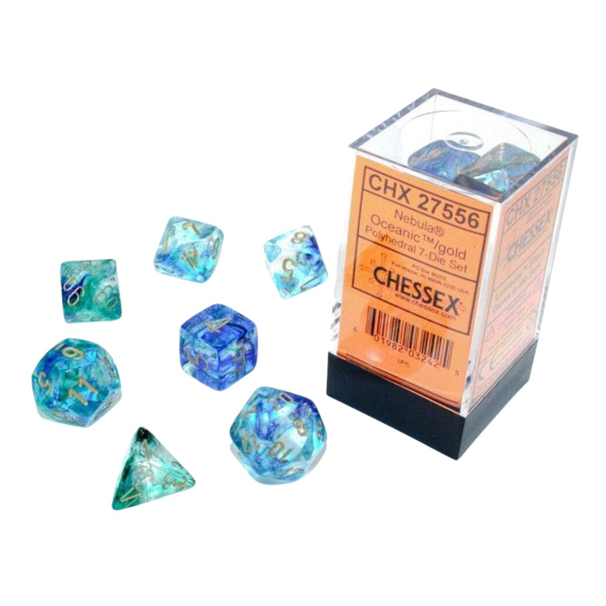 Chessex CHX 27556 Nebula Polyhedral Oceanic/Gold Luminary 7-Die Set