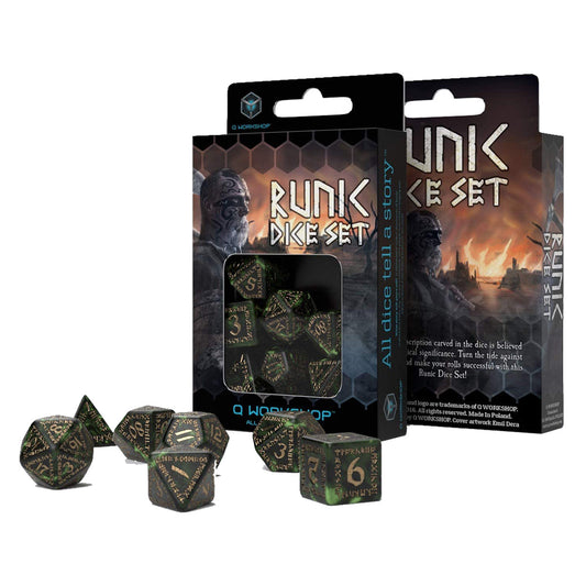 Q Workshop Runic Bottle Green and Gold Dice Set 7