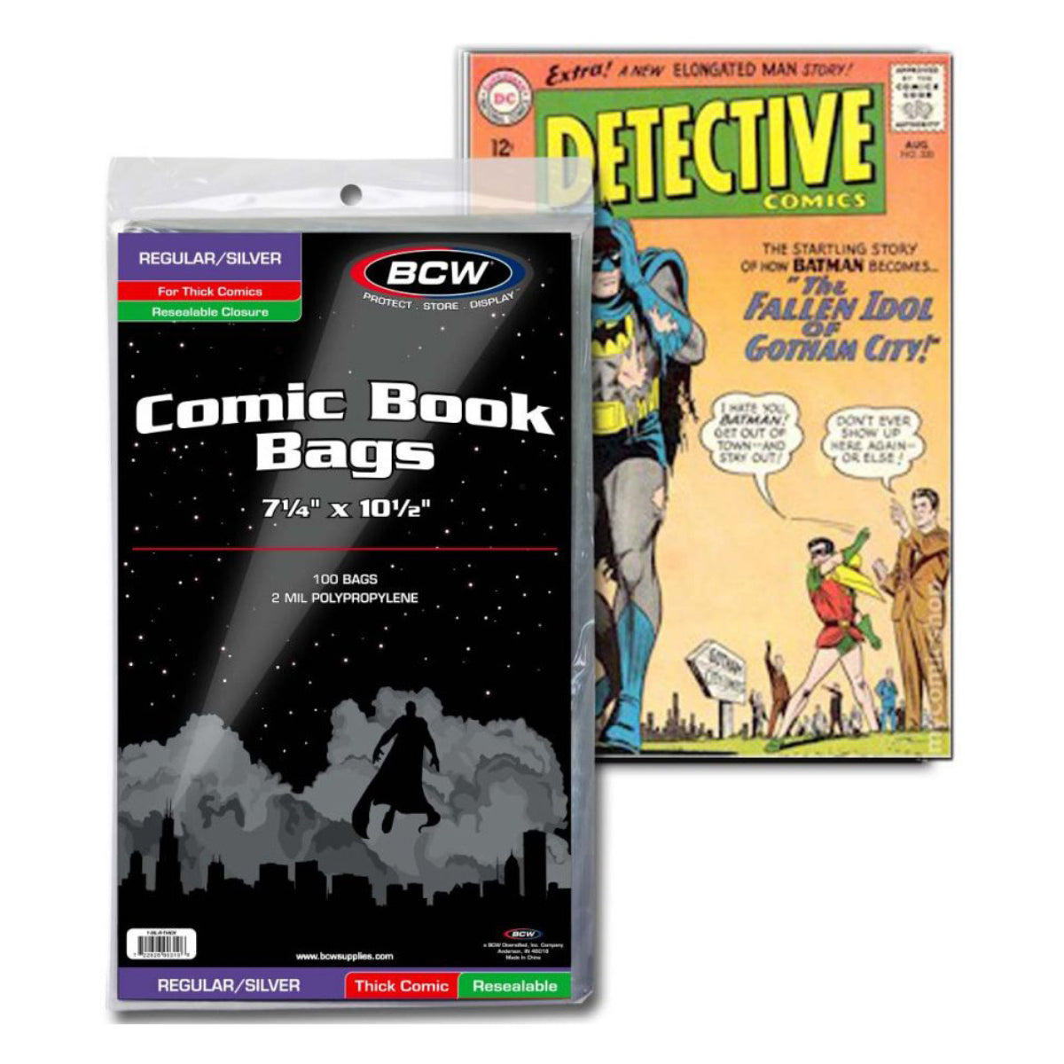 BCW Comic Book Bags Resealable Regular/Silver Age Comic Books Thick (7" 1/4 x 10" 1/2) (100 Bags Per Pack)
