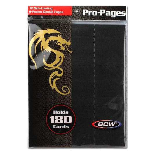 BCW Pro Pages 9 Pocket Pages Side Loading Black 10 Pages Per Pack