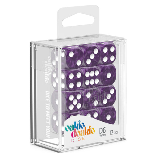 Oakie Doakie Dice D6 16 mm Marble Purple 12pc
