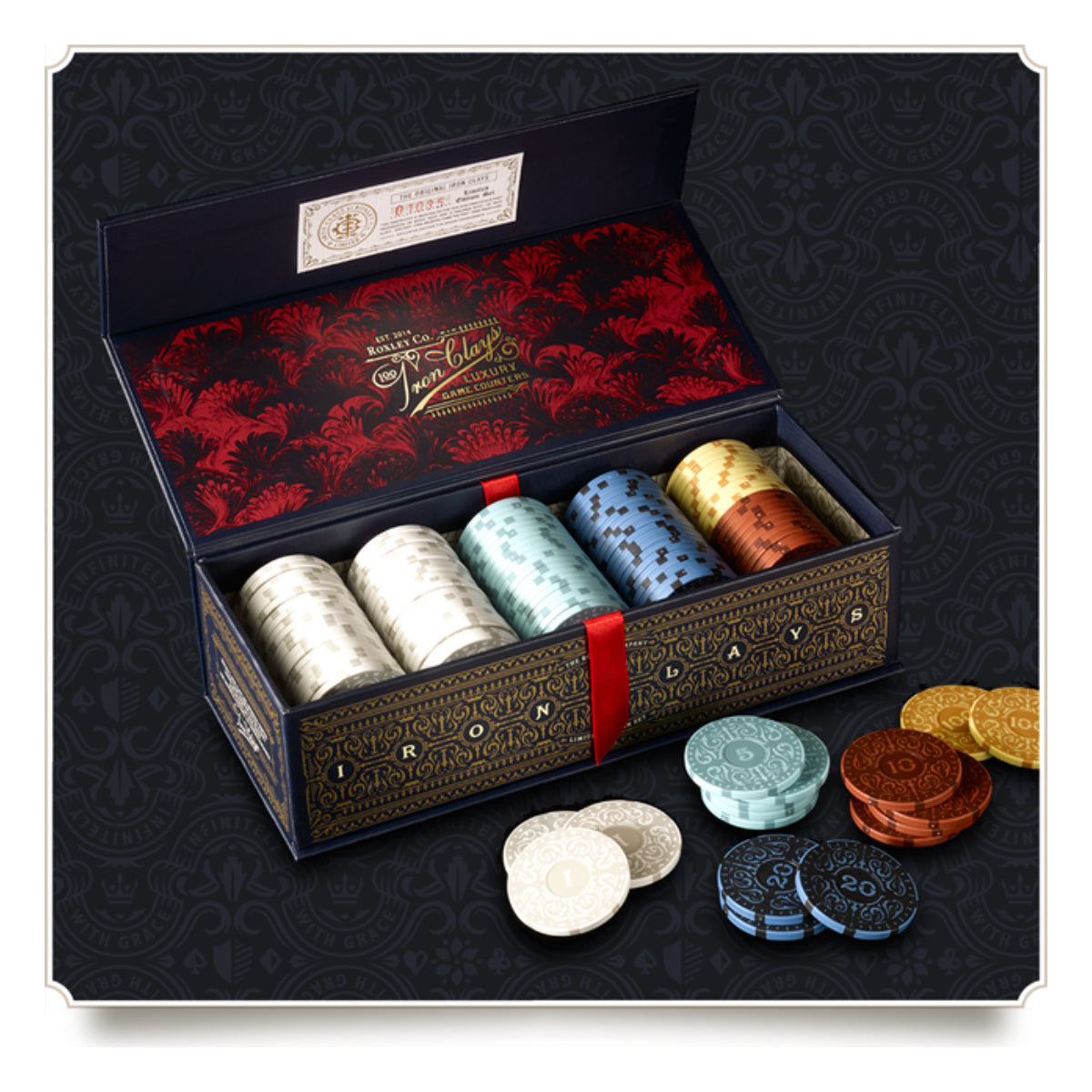 Iron Clays 100 Chips Printed Box Luxury Game Counters Brass Birmingham Lancashire
