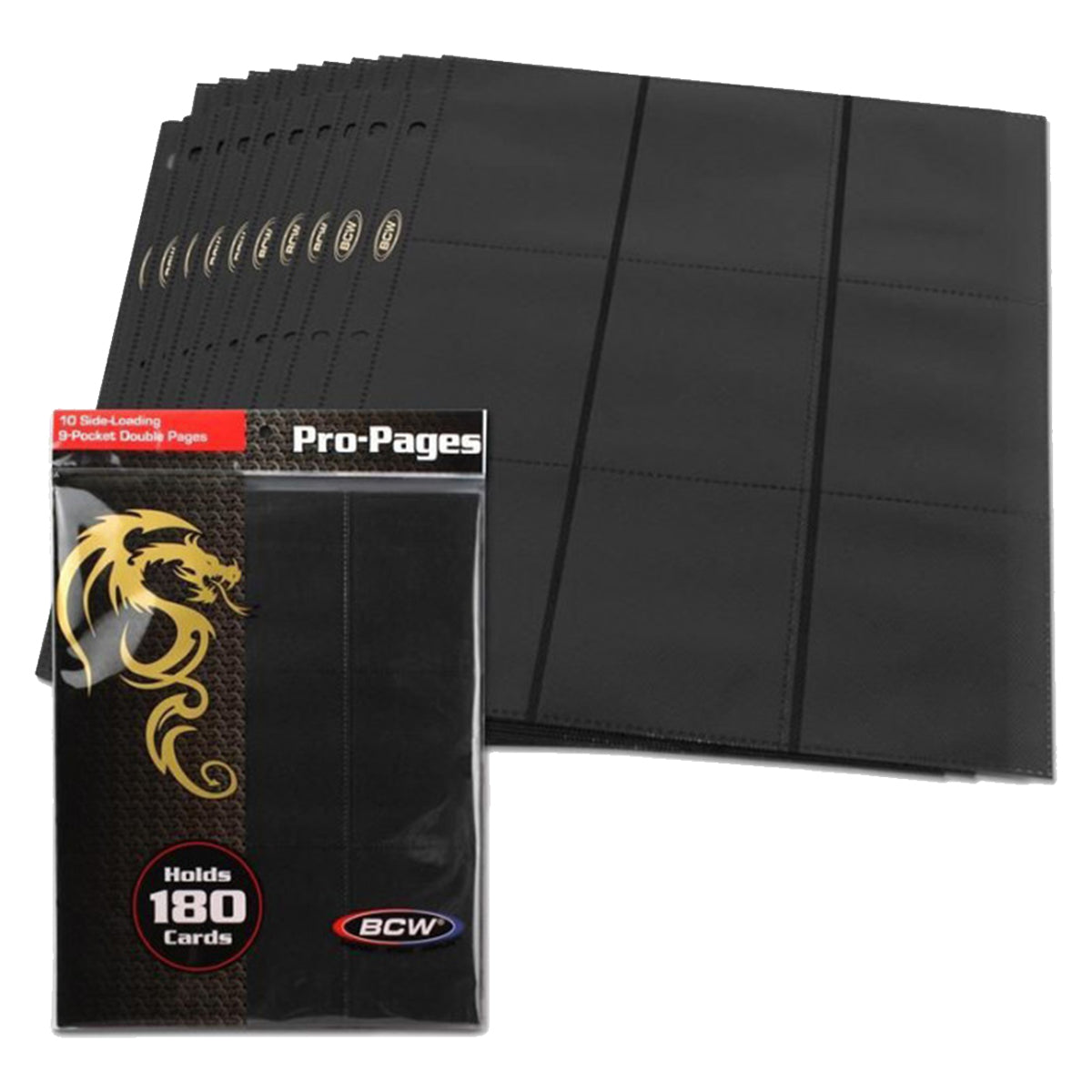 BCW Pro Pages 9 Pocket Pages Side Loading Black 10 Pages Per Pack